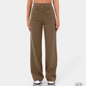 High Waisted Button Straight Leg Casual Pants